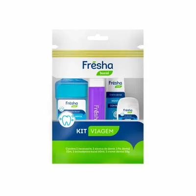 Kit Fresha Escova Dental + 1 Creme Dental + 1 Antisséptico Bucal 60ml+ 1 Fio Dental